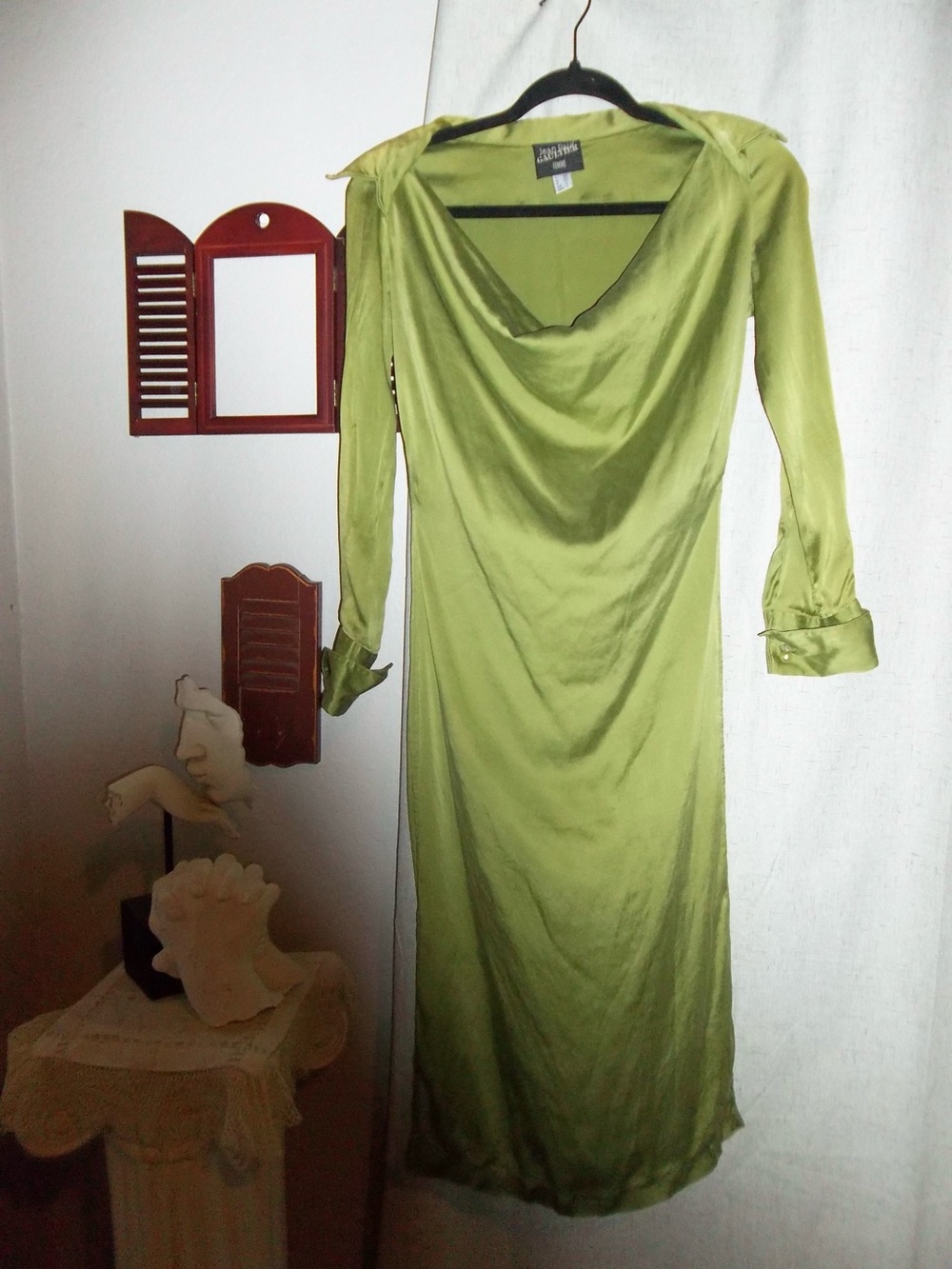 Jean paul gaultier la Femme Green Silk Cowl Neck Long Sleeve Dress